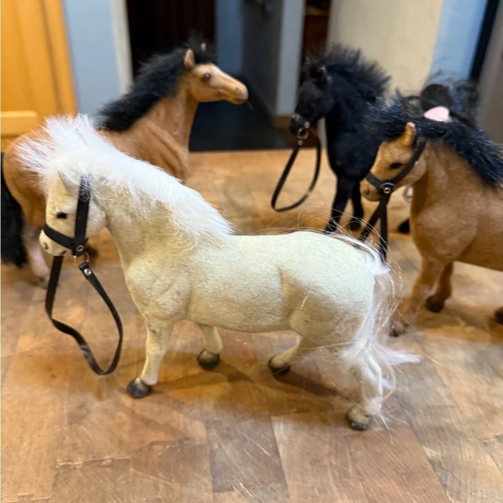 Vintage Flocked Horse Action Figures Set of 4- White, Black, Brown